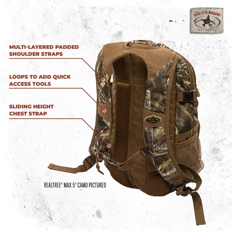 Rig Em Right Rig'Em Right Waterfowl Stump Jumper Duck Hunting Blind Backpack with Multi-Layered Padded Shoulder Straps and Back Support, Ammo pockets, Sunglasses Case and More (Mossy Oak Bottom Lands Camo) - Image 4